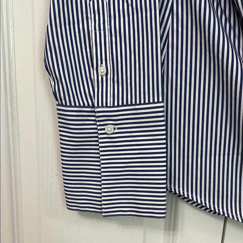 Banana Republic Asymmetrical Blue and White Ruffled Blouse - Picture 2 of 5